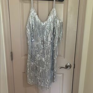Fashion Nova Silver Fringe Mini Dress